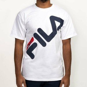 FILA T-Shirt with Slanted Logo White - perfect UNISEX -100% Cotton Large to 3XL